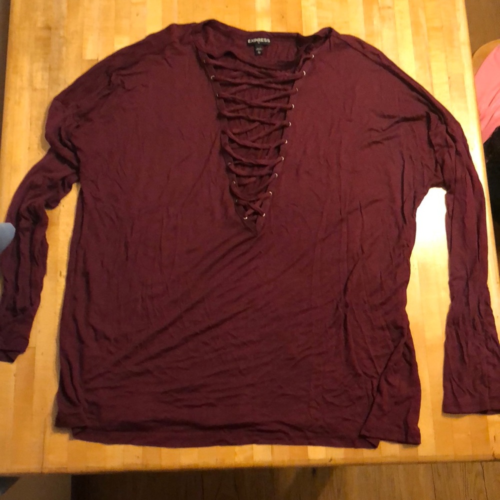maroon lace up v neck top from Express